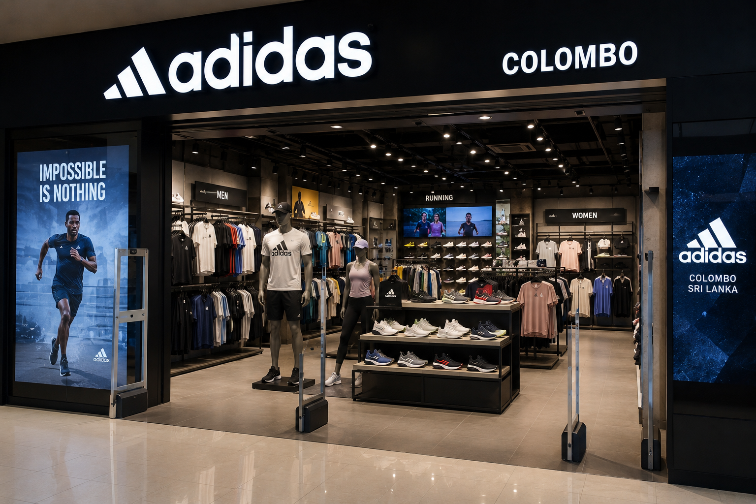 Adidas store in Colombo, Sri Lanka, featuring sportswear, sneakers, and lifestyle apparel for shoppers.